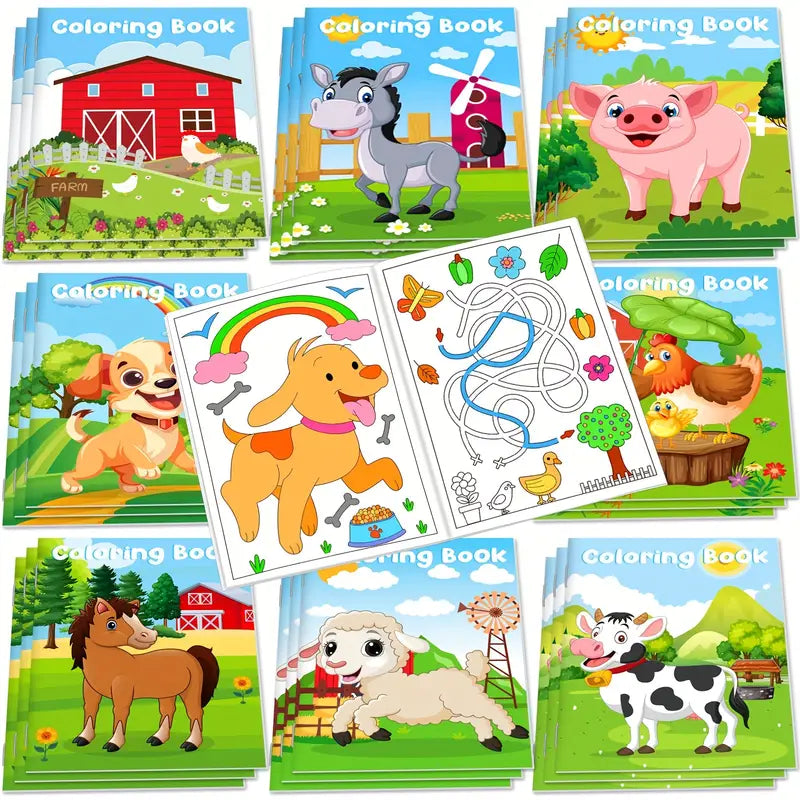 24-Pieces: Mini Coloring Books with 24 Stacking Crayons, Farm Themed Cheap Sale Free Shipping