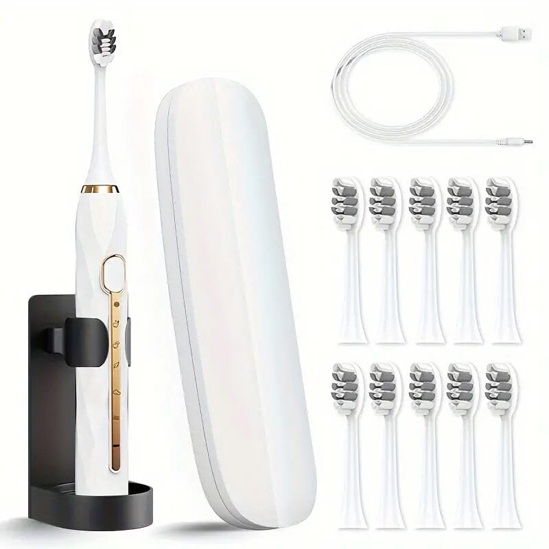 Waterproof USB Rechargeable Electric Toothbrush with 10 Replaceable Toothbrush Heads, Charger and Case Sale Affordable