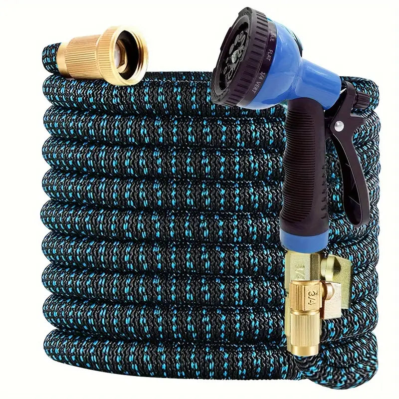 100ft Lightweight & No-Kink Flexible Garden Hose - 8 Function Nozzle, 3/4 Inch Solid Brass Fittings Clearance Outlet