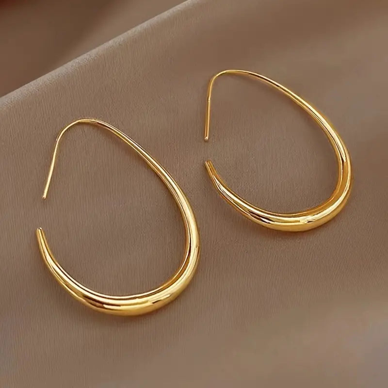 18K Gold Plated Glossy Minimalist Water Drop Design Hoop Earrings Copper Cheap Online Store