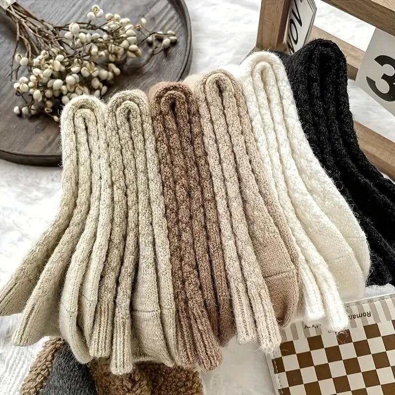 6-Pairs: Autumn and Winter Thick Warm Solid Socks Collections For Sale