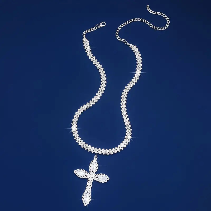 925 Sterling Silver Cross Pendant Necklace with Sparkling Rhinestone Embellishments Cheap Sale Explore