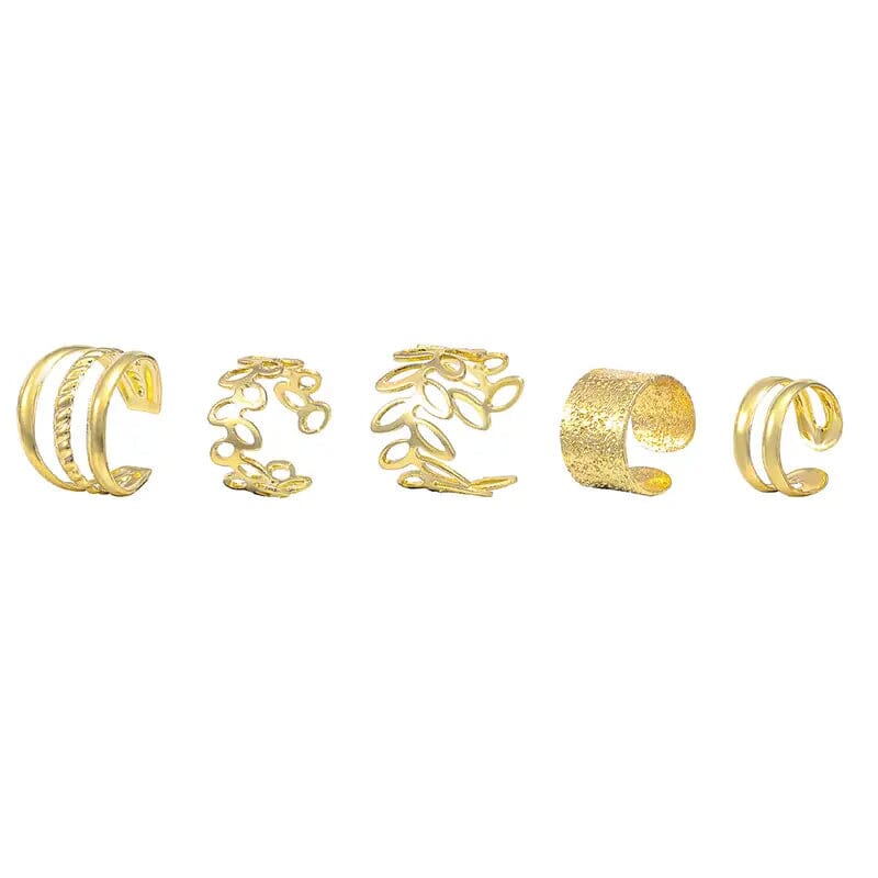 5-Pieces: Golden Leaf Cutout Ear Clips Discount Outlet Store