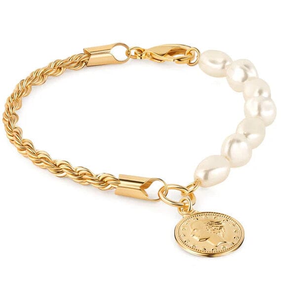 18K Gold Rope & Pearl Anklet with Coin Charm - 10 Inches Cheap Sale 2025 Newest