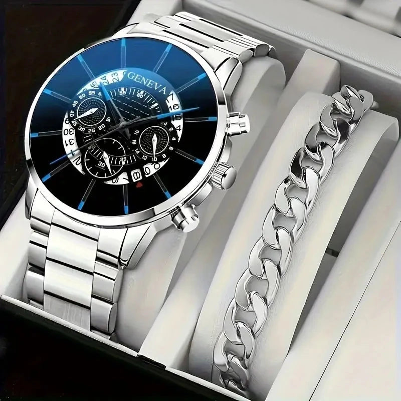 2-Piece Set: Exquisite Men's Quartz Timepieces And Fashionable Stainless Steel Watch Chains 2025 Cheap Online