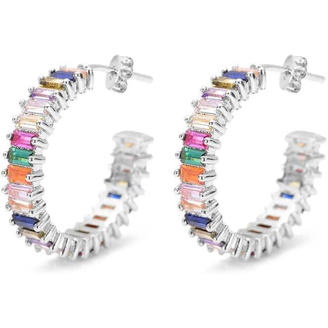 14K Gold Plated Cubic Zirconia Multicolor Rainbow Round Hoop Stud Earrings Buy Cheap Websites