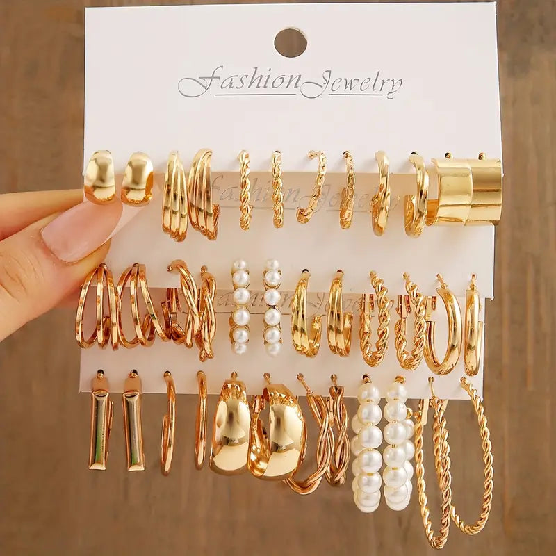 Gold-Tone Hoop Earrings Set with Faux Pearls Get Authentic Cheap Online