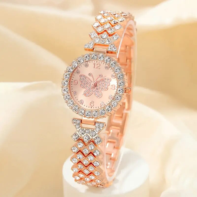 2-Piece Set: Butterfly Quartz Stainless Steel Band Wrist Watch and Bracelet Marketable For Sale