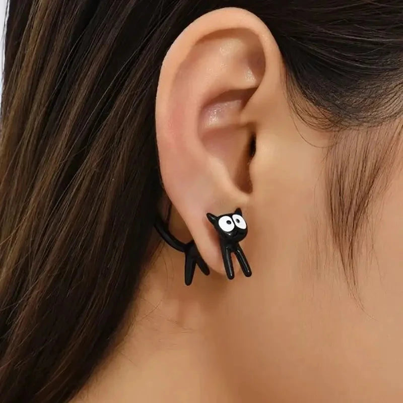 Black Cat Front And Back Stud Earrings For Women Free Shipping For Cheap