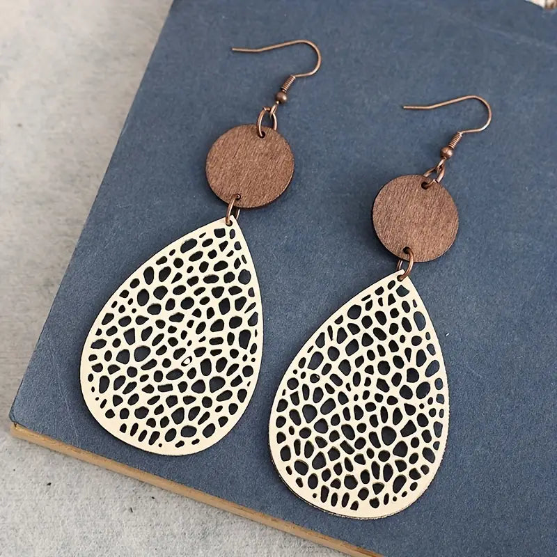 Vintage Hollow Leaf Shape PU Leather Earrings Cheap Sale Outlet