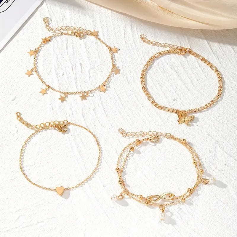 4-Pieces: Stackable Thin Chain Anklet Set Discount Big Discount