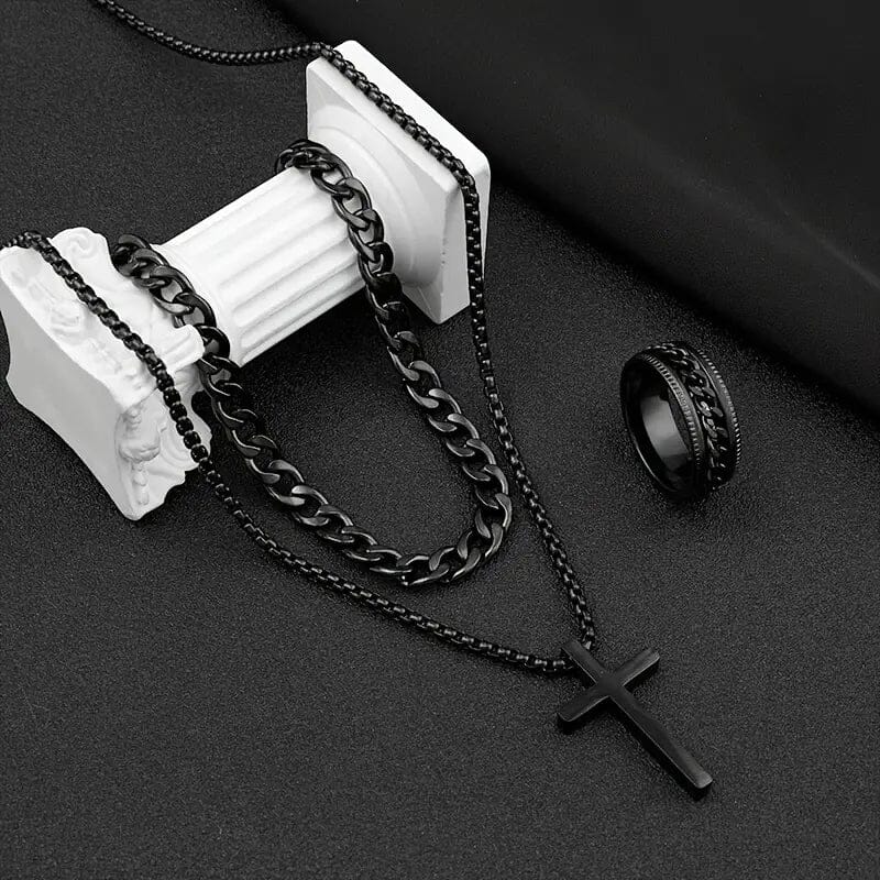 3-Piece Set: Fashion Versatile Dark Cross Stainless Steel Jewelry Free Shipping New Styles