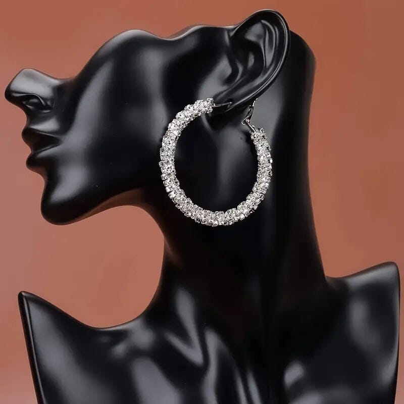 Large Full Rhinestone Silver Hoop Earrings 2025 Cheap Online