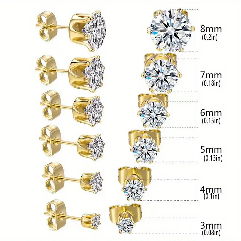 18K Gold Plated Ear Bone Buckle Stainless Steel 6-Prong Zirconia Stud Earrings Sale Outlet Locations