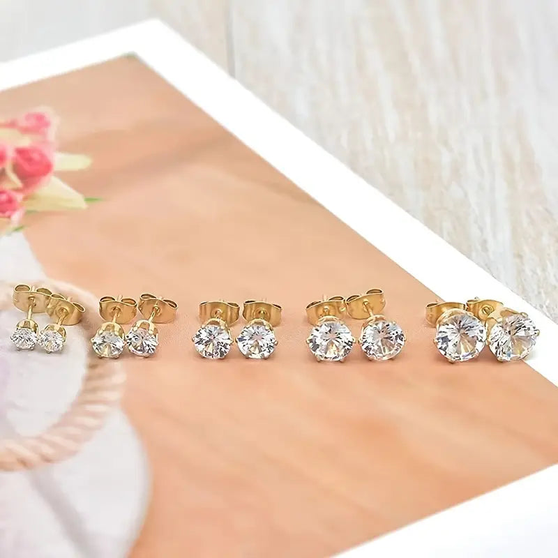 18K Gold Plated Ear Bone Buckle Stainless Steel 6-Prong Zirconia Stud Earrings Sale Outlet Locations