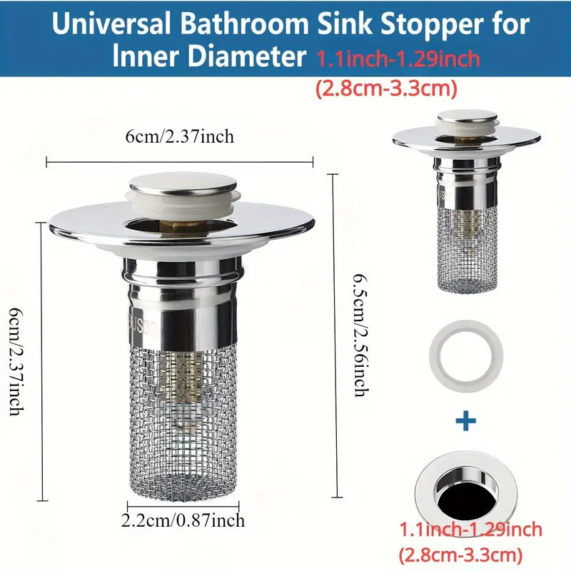 2-Pack: Pop-Up Bathroom Sink Stopper with Stainless Steel Drain Filter and Hair Catcher 2025 Cheap Online