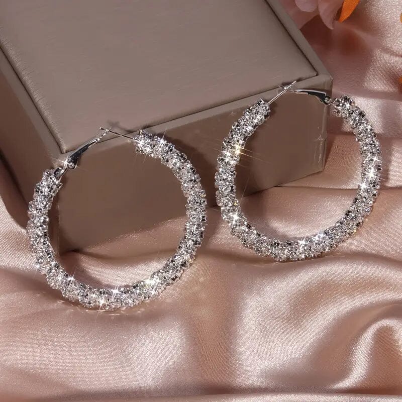Large Full Rhinestone Silver Hoop Earrings 2025 Cheap Online