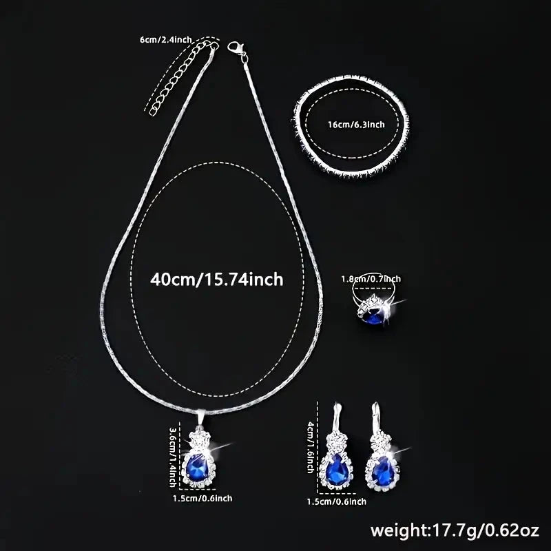 5-Piece Set: Stylish Jewelry Set for Women, Pair of Earrings, Necklace, Ring and Bracelet Adorned with Glass Accents Discount 2025 Unisex