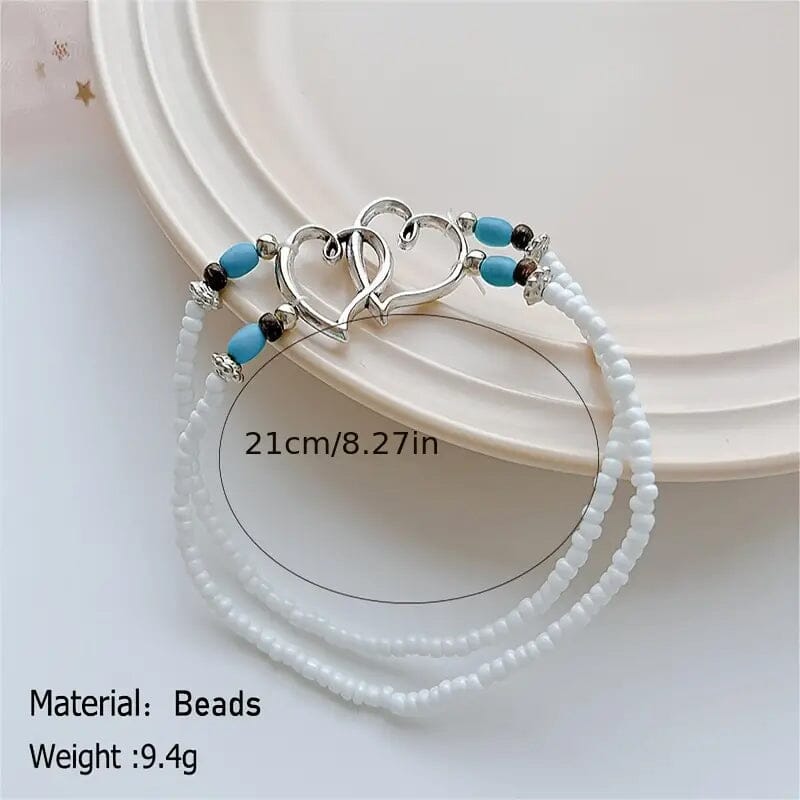 Double Openwork Heart Beaded Anklet Set with Mini Seed Beads Buy Cheap Huge Surprise