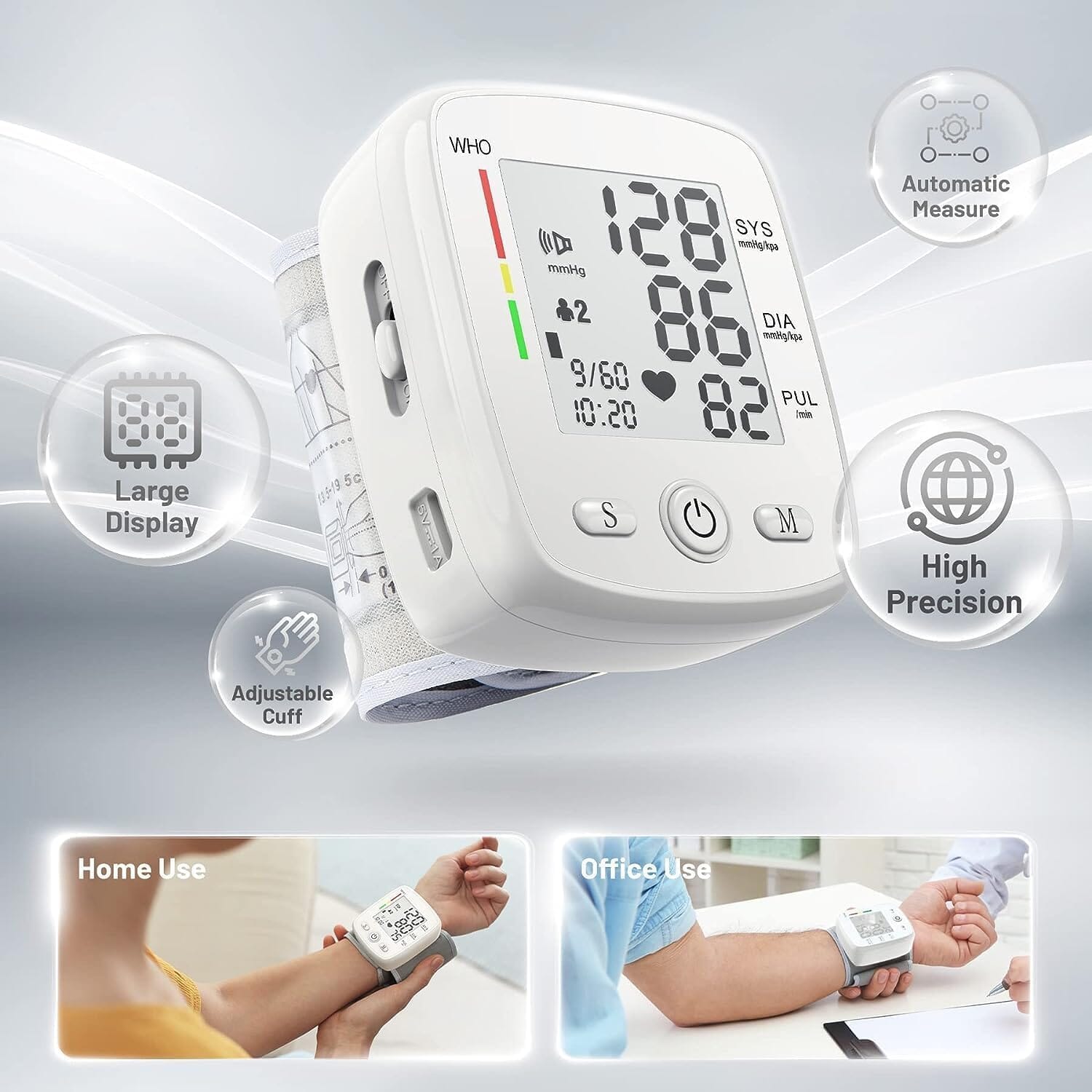 Blood Pressure Monitor Digital Wrist BP Machine Automatic BP Cuff with 2 Users 180 Memory Voice Large LCD Display Affordable Cheap Pice