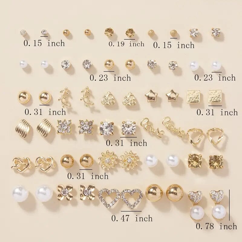 30-Pairs: Alloy Full Rhinestones Love Round Faux Pearl Letter Stud Earrings Set Low Pice Fee Shipping For Sale