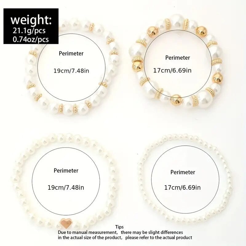 4-Pieces: Elegant White Faux Pearls Beaded Handmade Hand String Jewelry Set Cheap Cost