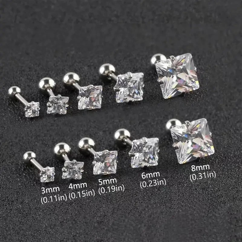 316 Stainless Steel Square Stud Earrings with Cubic Zirconia Accents Outlet Store Cheap Online