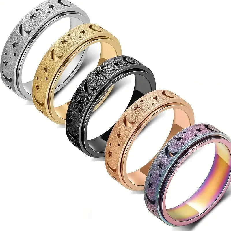 Rotatable Anxiety Fidget Ring Moon and Star Design Online Shop From China