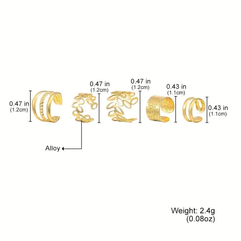 5-Pieces: Golden Leaf Cutout Ear Clips Discount Outlet Store