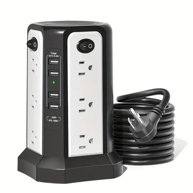 Surge Protector Tower 1800J with 4 USB A Ports, USB C (PD18W) Port, 12 AC Outlets and 10FT Cord Cheap Fake