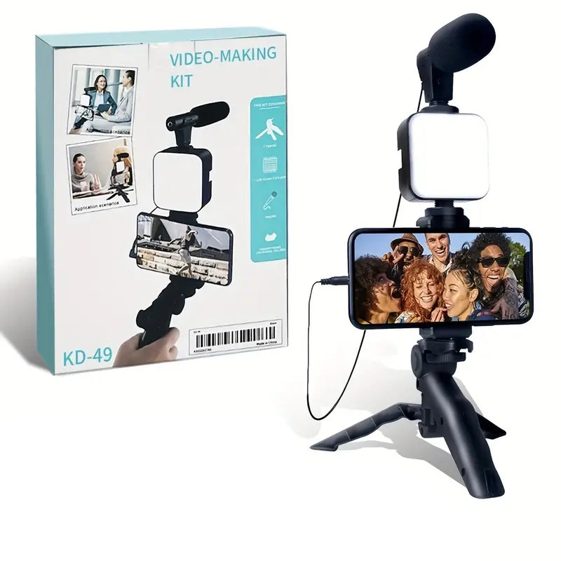 Beginner Video Blogging Kit with a 10-inch Tripod, Phone Holder, and Mini Shotgun Microphone Amazon Sale Online