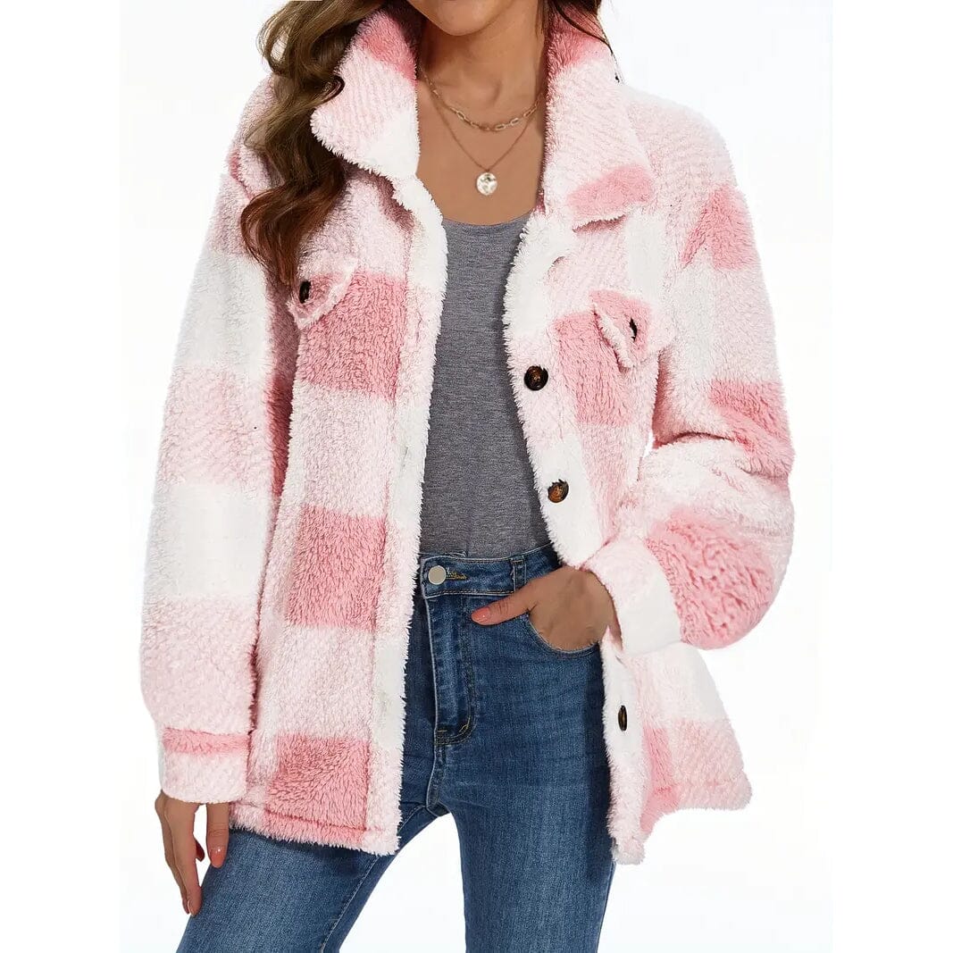 Women's Plaid Button-Front Teddy Coat Discount Low Pice