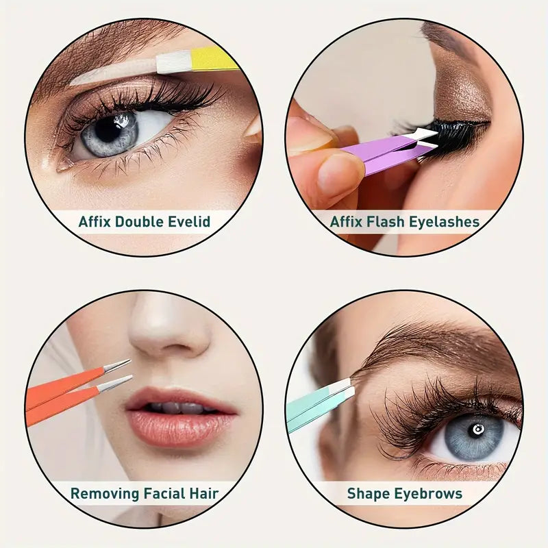 4-Pieces: Tweezers For Eyebrows, Straight, Slant, Angled and Pointy Tip Looking For