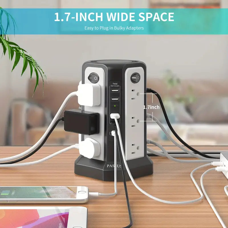 Surge Protector Tower 1800J with 4 USB A Ports, USB C (PD18W) Port, 12 AC Outlets and 10FT Cord Cheap Fake