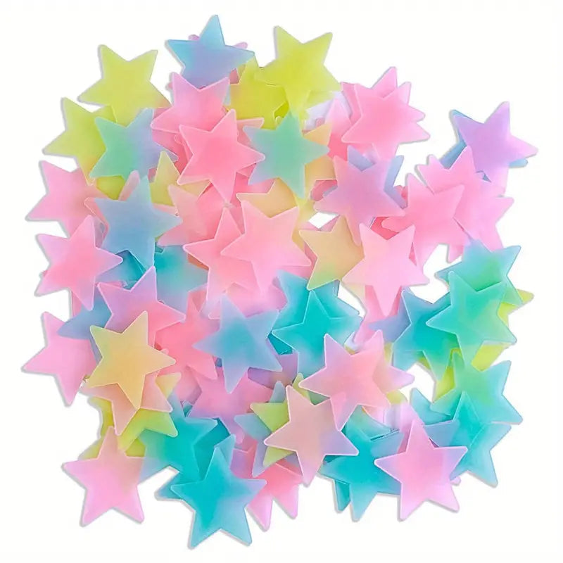 100-Pieces: Glow-in-the-Dark Fluorescent Wall & Ceiling Star Stickers Huge Surprise