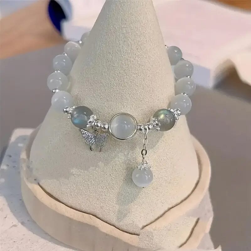 Glass Cat Eye Stone Beaded Bracelet with Butterfly Charm Best Wholesale Sale Online
