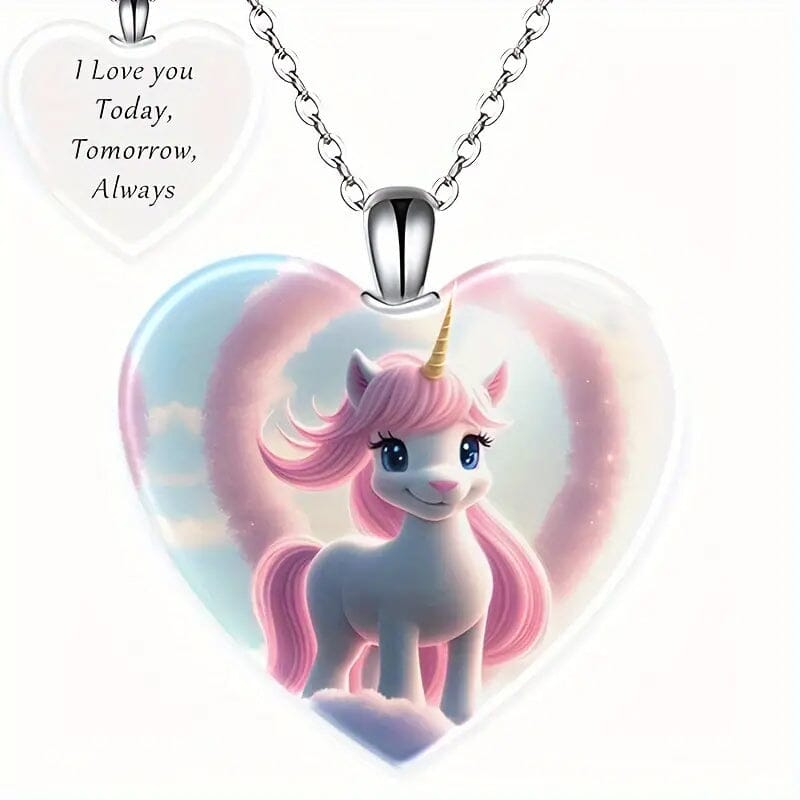 Unicorn Heart-Shaped Crystal Pendant Necklace Buy Cheap Official Site