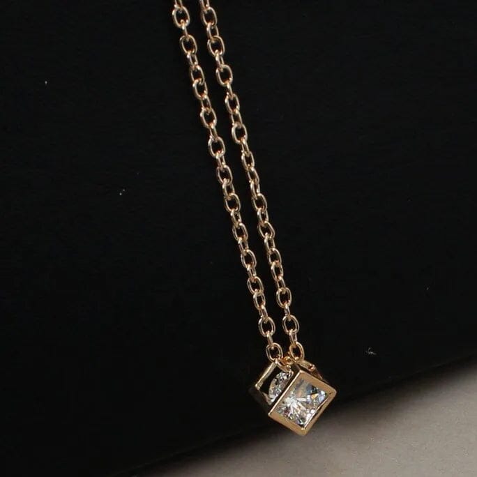 14K Gold Love Cube Three-Dimensional Diamond Shape Necklace Cz Pendant Original Cheap Pice