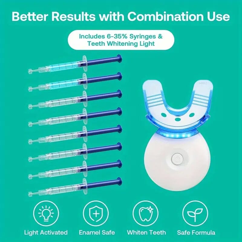 Teeth Whitening Gel Kit with 6 Teeth Cleaning Gel + 2 Dental Trays + Cleaning Led Light Cheap Sale Pay With Visa