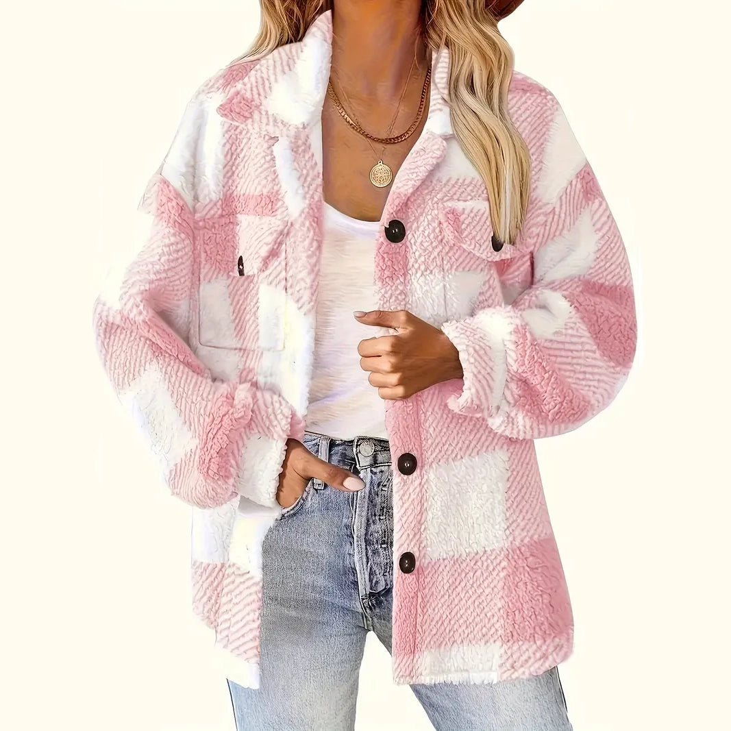 Plaid Pattern Button Front Jacket, Elegant Long Sleeve Warm Outerwear For Fall & Winter Finishline