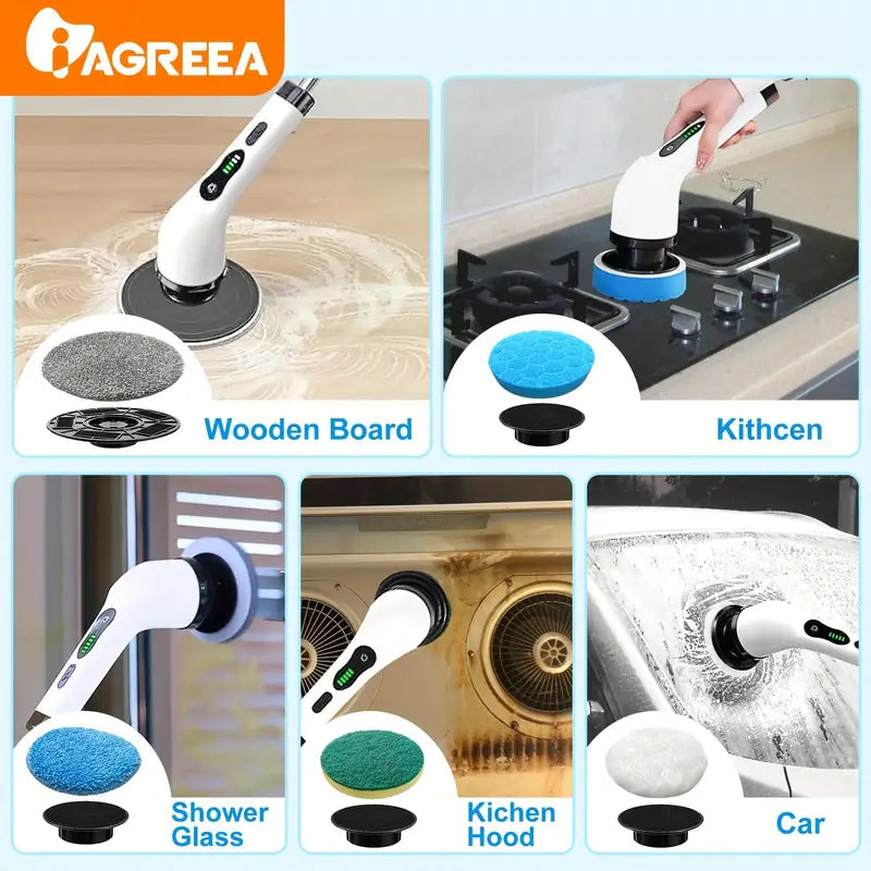 Electric Rotary Scrubber with Replaceable 8 Brush Heads and Adjustable Extension Handle Genuine Sale Online