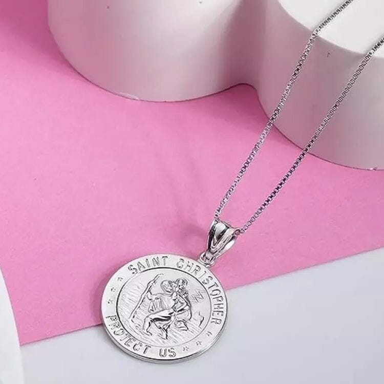 925 Sterling Silver 20MM Saint Christopher Religious Pendant Necklace Many Kinds Of Cheap Online