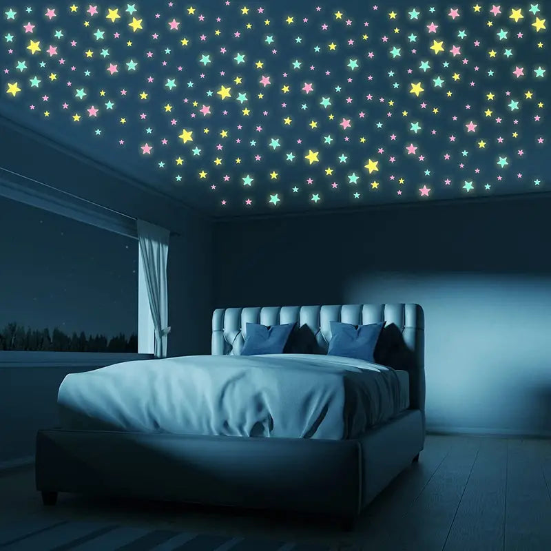 100-Pieces: Glow-in-the-Dark Fluorescent Wall & Ceiling Star Stickers Huge Surprise