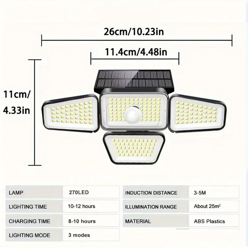 270 LEDs Solar Wall Light With Motion Sensor - 4 Head Lamp, 3 Lighting Modes Wide Angle Security Wireless Flood Light Limited Edition Online