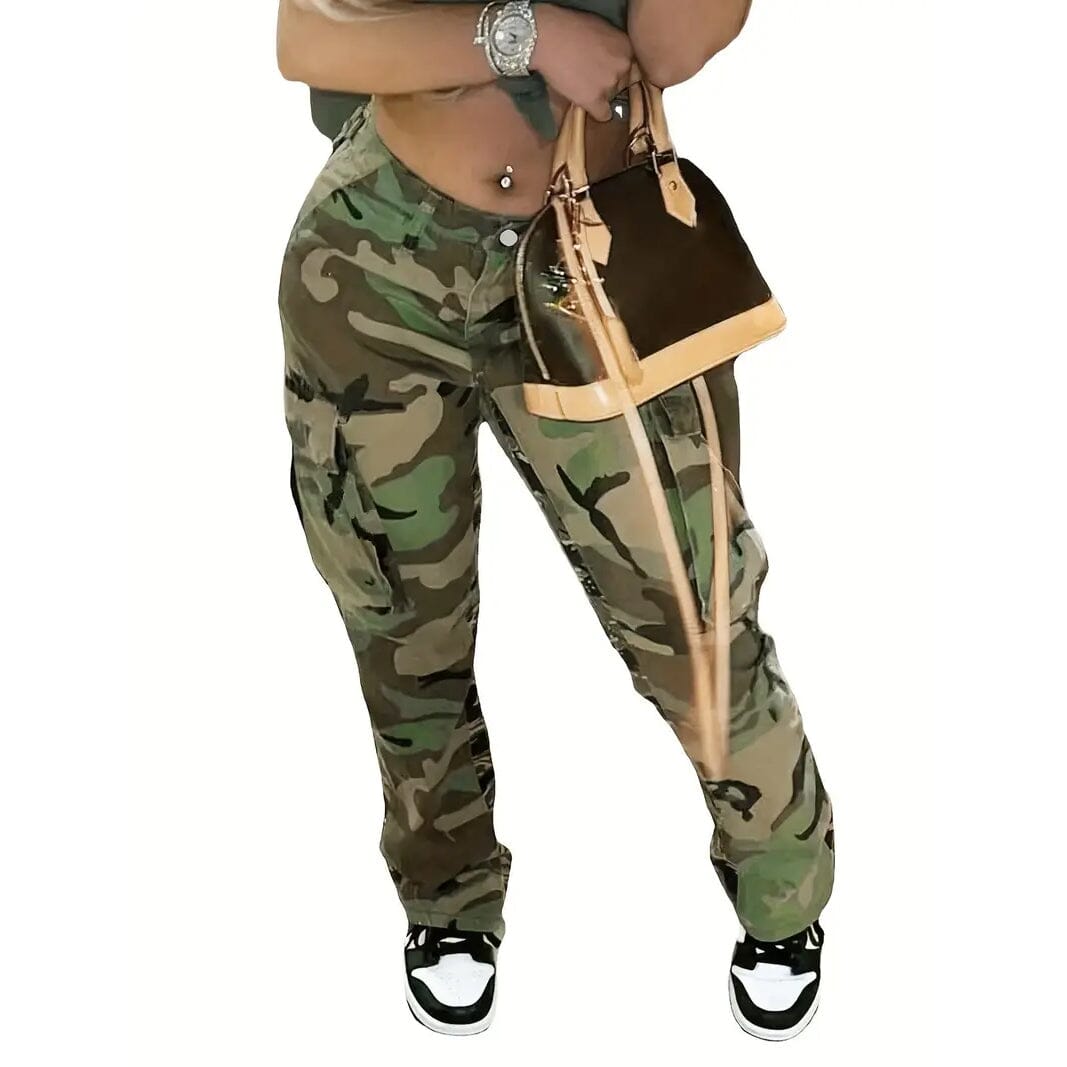 Women's Plus Size Camo Print Cargo Denim Pants Low Pice