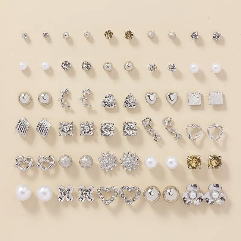 30-Pairs: Alloy Full Rhinestones Love Round Faux Pearl Letter Stud Earrings Set Pick A Best For Sale