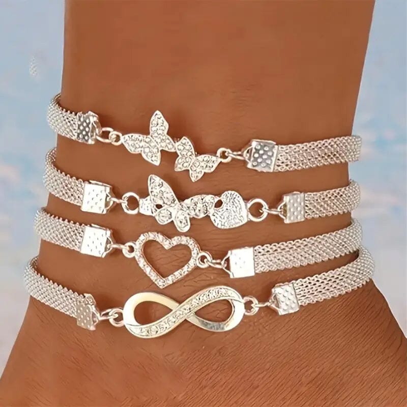 4-Pieces: Wide Edge Chain Anklets Set Sale Wholesale Pice