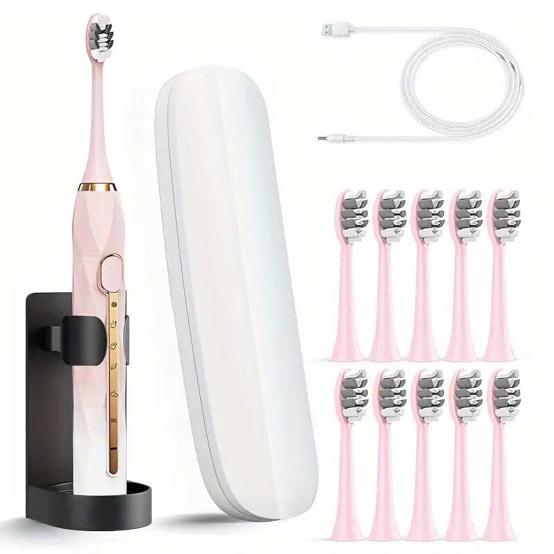 Waterproof USB Rechargeable Electric Toothbrush with 10 Replaceable Toothbrush Heads, Charger and Case Sale Affordable