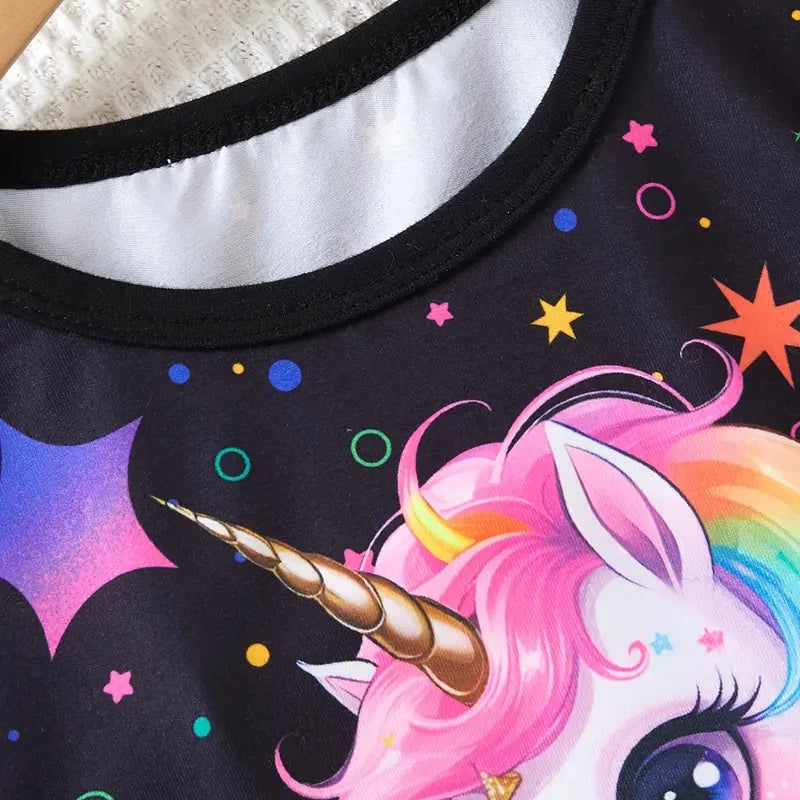 2-Piece Set: Cute Starry Unicorn Pattern Short Sleeve Top + Jogger Pants Co-ords Set From China Sale Online