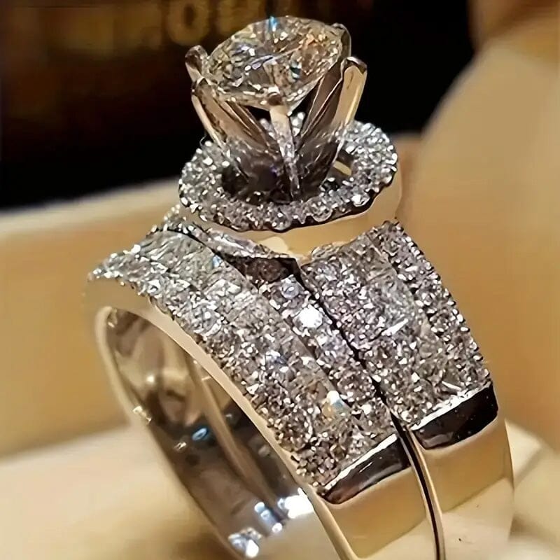 2-Piece Set: Elegant Square Cubic Zirconia Rings Cheap Sale Wiki